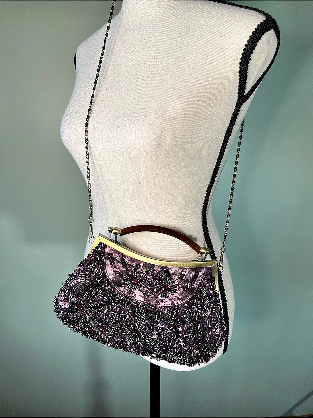 Purple Beaded Crossbody & Clutch